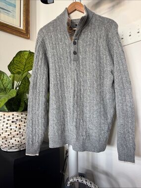 Daniel Cremieux Men's Signature Cashmere Cable Knit Sweater Sz M Gray Mock